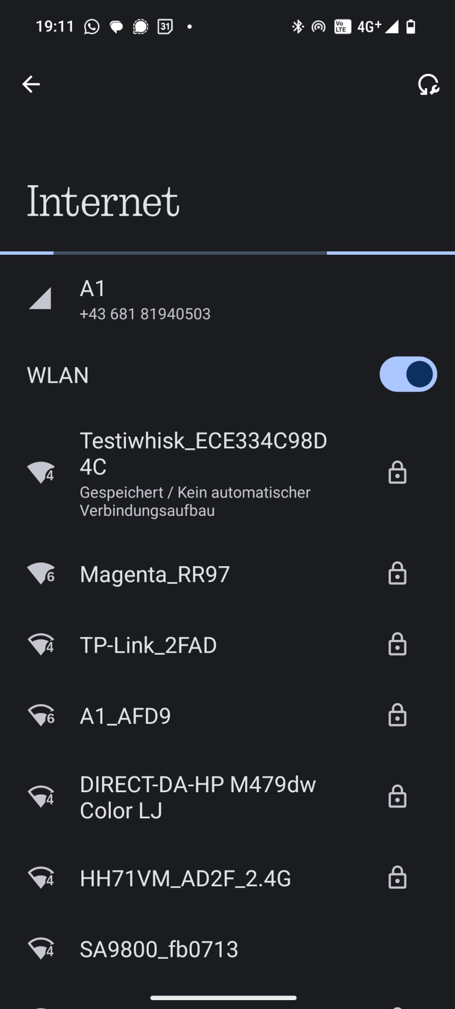 Handy WLAN-Liste mit Testiwhisk-Hotspot